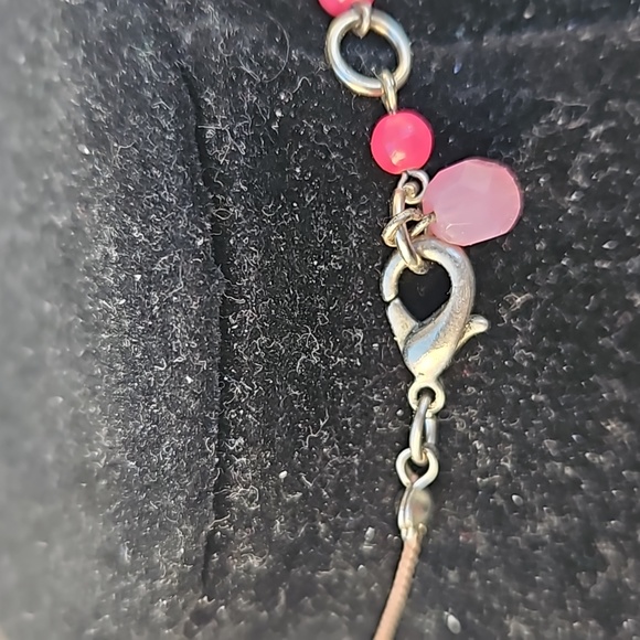 Rose Quartz Pearl Necklace Silver Tone Clasp Teardrop Shaped Pendant Pink W OS - Picture 4 of 4